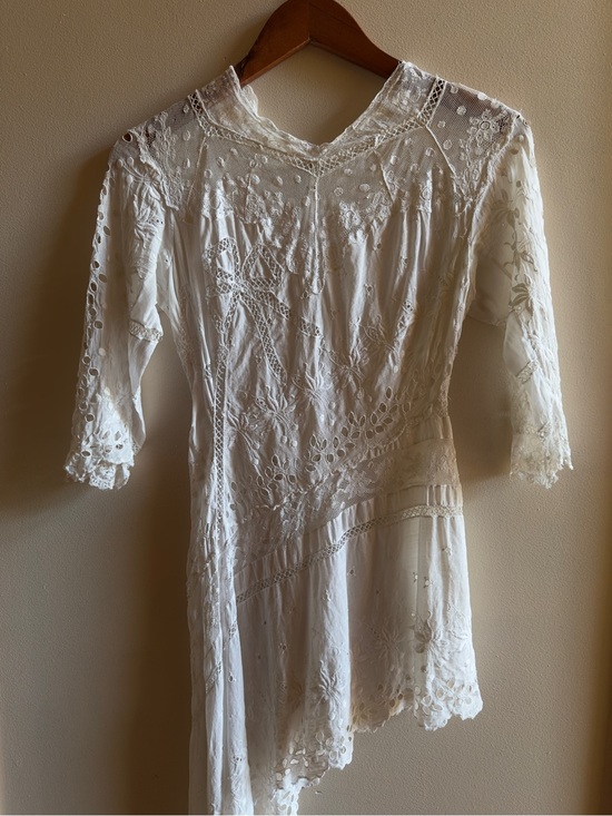 Antique Tops - Antique Edwardian Eyelet Embroidered Asymmetrical Blouse